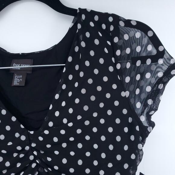 Free Press Retro Rockabilly Modern Chic Polka Dot Crop Top Semi Sheer V-Neck L - Picture 4 of 12